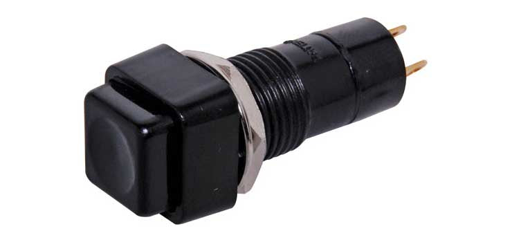 SPST Square Momentary Black Solder Tail Pushbutton Switch