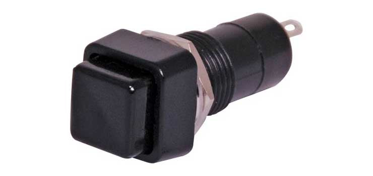 SPST Square Alt Action Black Solder Tail 125V Pushbutton Switch