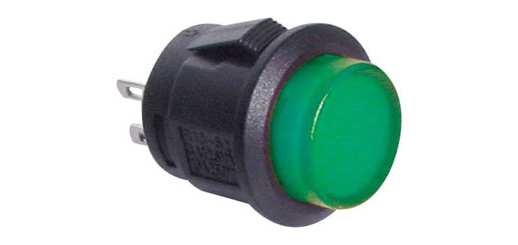 SPST Alternate LED Green Solder Tail Pushbutton Switch