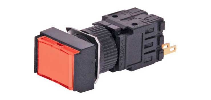 DPST Alternate Red Illuminated Solder Tail Pushbutton Switch