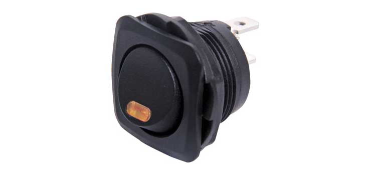 SPST Red LED Round (Square Facia) Rocker Switch