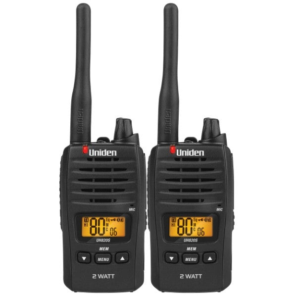 UNIDEN 80 Channels 2 Watt UHF Handheld Radio - Twin Pack UH820S-2